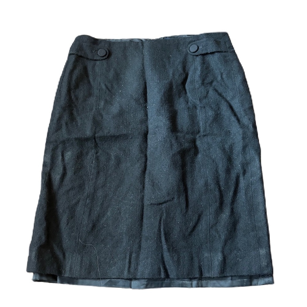 J. Crew Charcoal Pencil Skirt Sz 2 100% Wool Faux Waist Button Accent Career